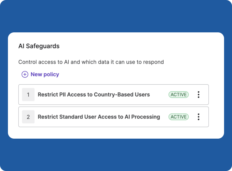 Egnyte AI safeguards policy dashboard with active rules
